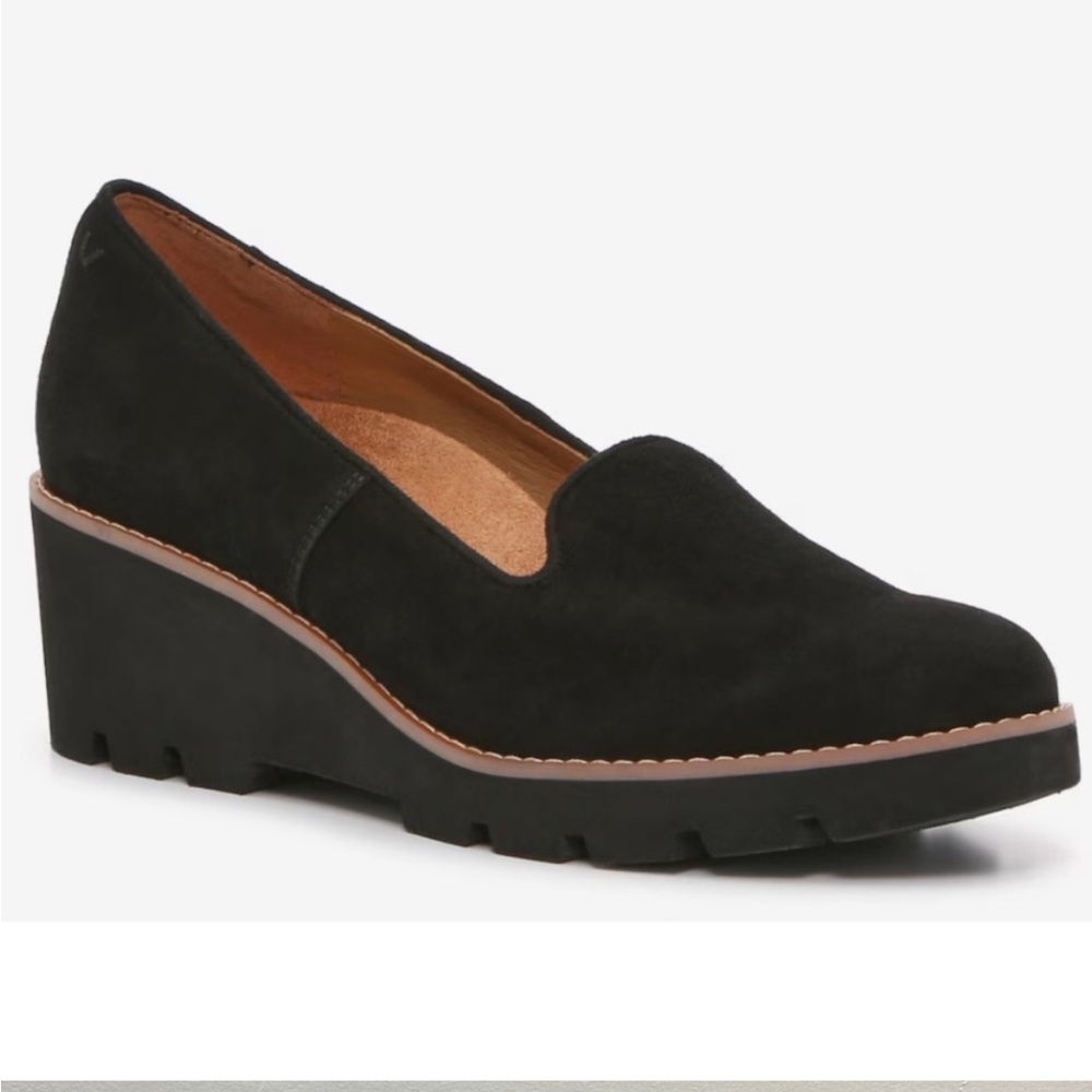 Vionic Willa Wedge Loafer Black Suede Flats Shoe water repellant